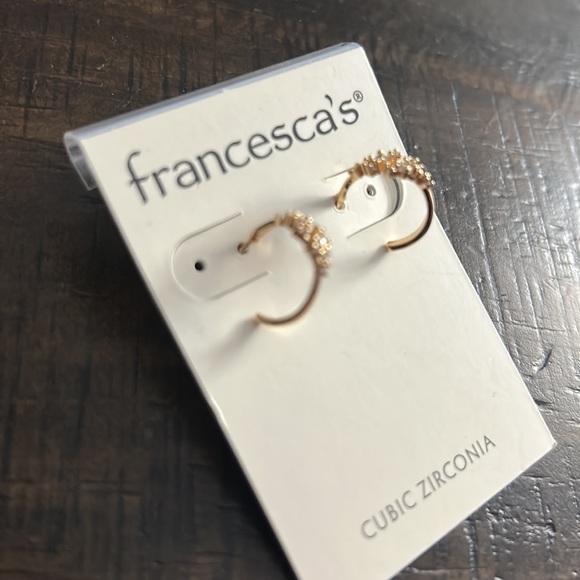 NWT Francesca’s Gold Mini Hoop Earrings w/ Diamond Gem Detailing - Picture 2 of 5
